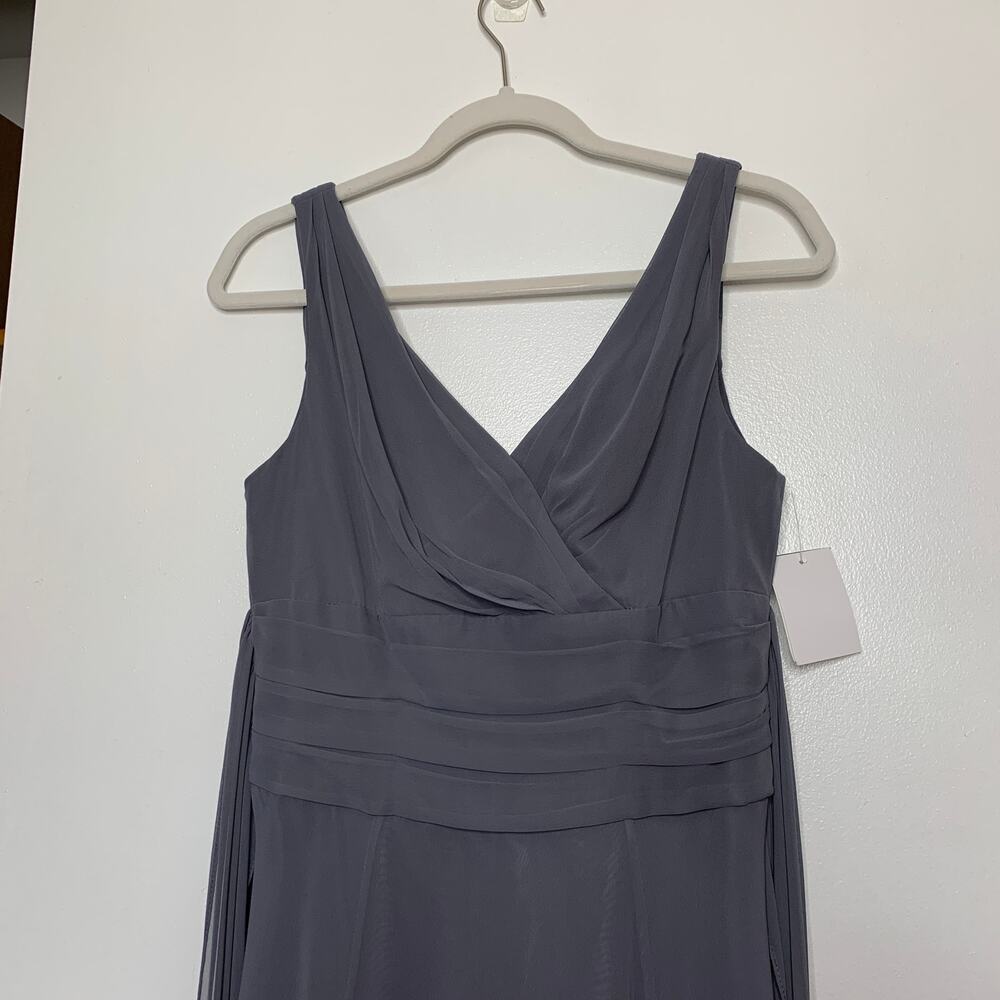 NWT David's Bridal Chiffon Surplice Neck Tank full length bridesmaid dress US 4 - Picture 4 of 11